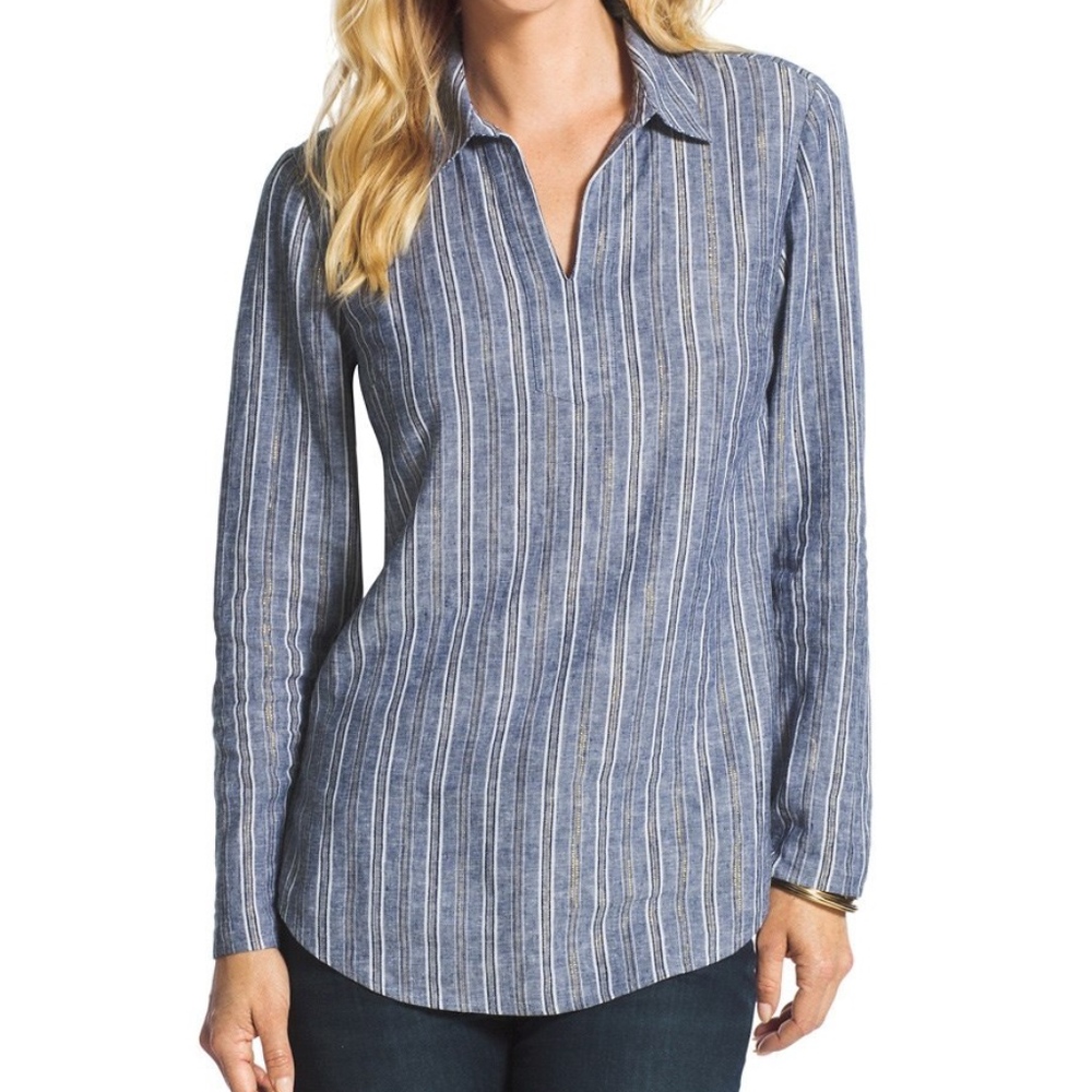 Chico's Chambray Shimmer Stripe Tunic Size 0